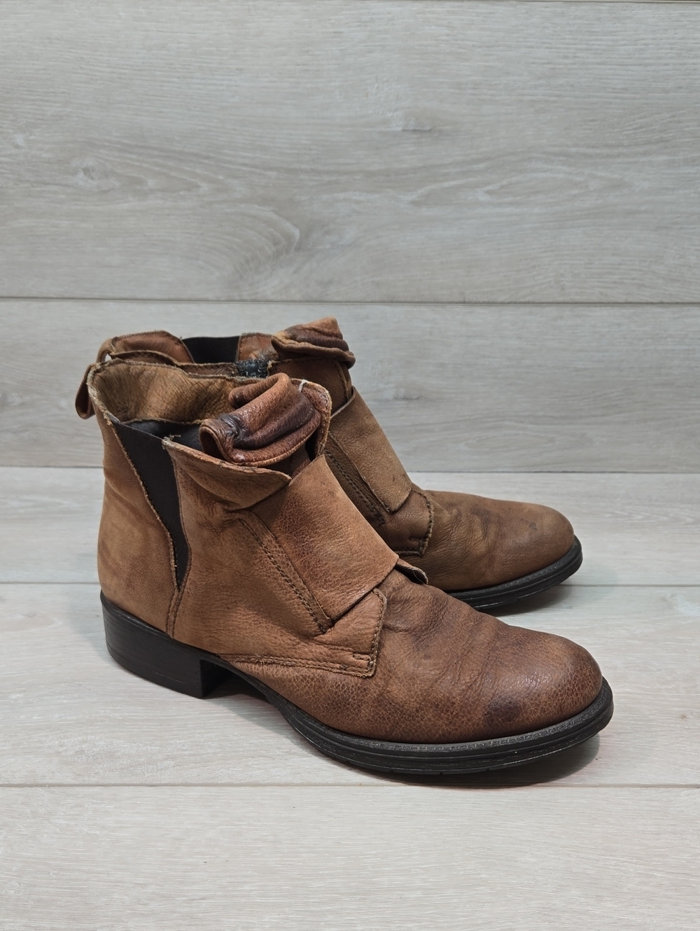 Miz Mooz Women Brown Leather Ankle Moto Boho Boots Shoes Sz 39/8.5-9